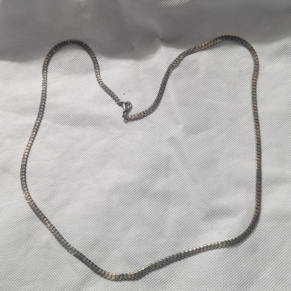 Silver Tone Textured Long Chain Statement Necklace